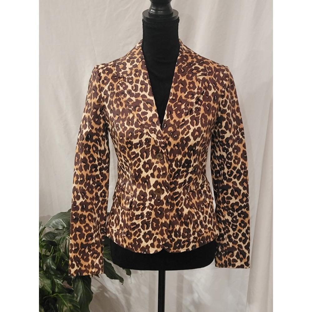 Harolds Leopard Print Blazer Womens Size 2 Animal Print Cotton Blend Jacket